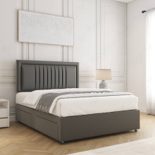 (Grey, 5ft King (No Mattress))) Canes Divan Bed Plush Velvet 24” Headboard 2 Storage Drawers Mattress