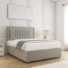 (Silver, 6ft Super King (with Mattress))) Canes Divan Bed Plush Velvet 24” Headboard 2 Storage Drawers Mattress