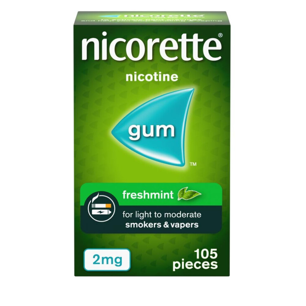 Nicorette Freshmint 2Mg Gum (105 Pieces), Discreet Stop Smoking And Stop Vaping Aid To Help You Quit For Good, Tackle Cravings And Withdrawal Symptom