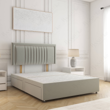 (Silver, 5ft King (No Mattress))) Canes Divan Bed Plush Velvet 24” Headboard 2 Storage Drawers Mattress