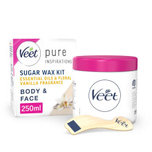 Veet Essential Oils and Floral Vanilla Hot Wax Microwavable Jar, Waxing Kit, 250