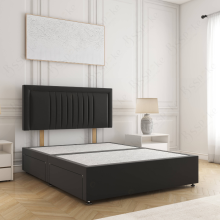 (Black, 6ft Super King (No Mattress))) Canes Divan Bed Plush Velvet 24” Headboard 2 Storage Drawers Mattress