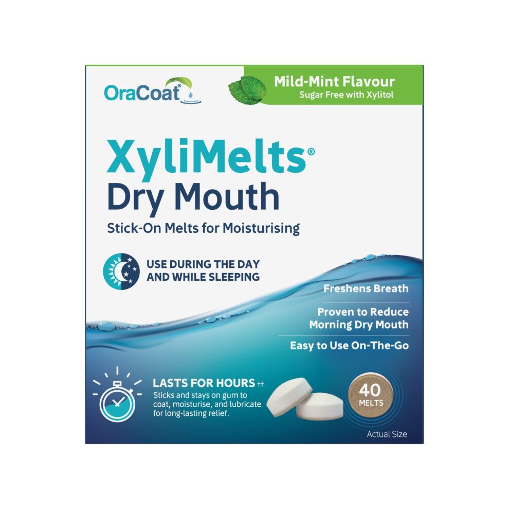 Xylimelts Oracoat For Dry Mouth, 40 Count, Day & Night Use (Mild Mint)