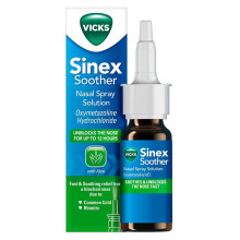 Vicks Nose Spray, Sinex Soother, Decongestant Nasal Spray For Blocked Nose Due To Cold Or Rhinitis, With Aloe Vera, Natural Eucalyptus Extract, Block