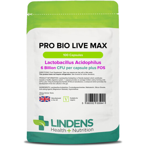 LINDENS Lindens - Pro Bio Live Max 6 Billion CFU Capsules - 100 Pack - UK