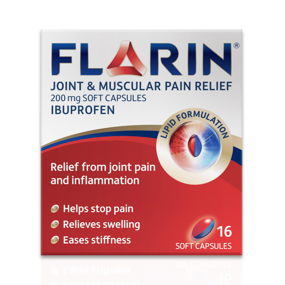 Flarin Joint And Muscular Pain Relief, 200 Mg Soft Capsules, Muscle, Rheumatic, Joint And Back Pain Relief, Lipid Ibuprofen, Uniqu
