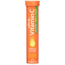 Vitabiotics Ultra Vitamin C Effervescent, Dissolvable with Zinc, Orange Flavour, 20 Tablets, Pack of 1