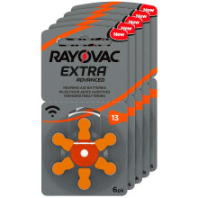 Rayovac Extra Advanced hearing aid batteries, type 13, 1.45 V, 310 mAh, 5x packs of 6