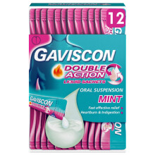 Gaviscon Double Action Mint Liquid Sachets, 12 Pack - Fast-Acting Heartburn, Indigestion, Acid, Stomach Pain Relief, Long-Lasting