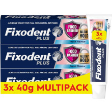 Fixodent Plus Food Barrier Denture Adhesive, Fresh Flavour 40g x 3 Multipack