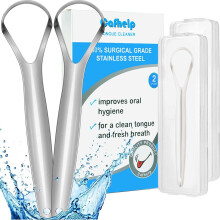 Cafhelp 2-Pack Tongue Scraper, 100% 304 Surgical Stainless Steel Tongue Cleaner for Both Adults and Kids, Professional Reduce Bad