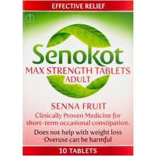 Senokot Strength Max Tablets Adults, Senna Fruit, 10 Count, Constipation Relief for Adults, Dual Action Laxative, Double Action Co