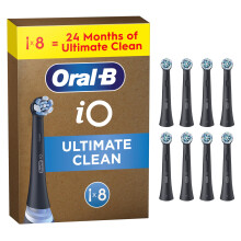 Oral-B iO Ultimate Clean Original Electric Toothbrush Heads, Black, Pack of 8, Replacement Heads with Angled Bristles for Deep Pla