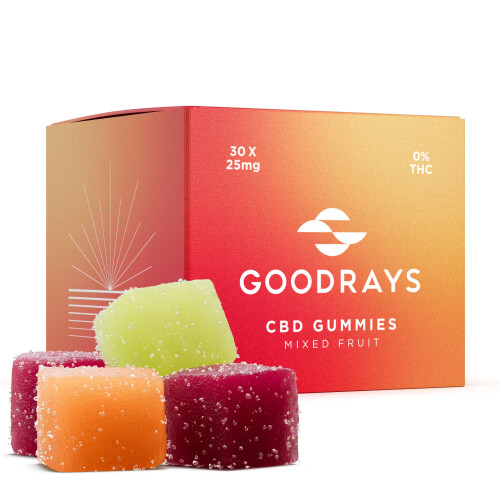 GOODRAYS CBD Gummies, High Strength, Vegan, Mixed Pack, 30 x 25mg Gummies, Packa