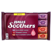 Halls Soothers Assorted 4 Pack, Includes 2 x Blackcurrant, 1 x Peach