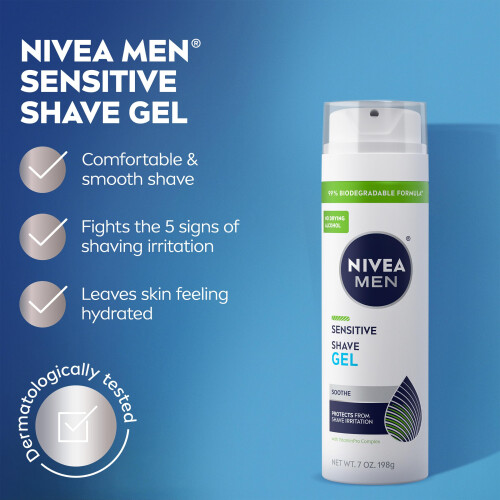NIVEA FOR MEN Sensitive, Shaving Gel 7 oz (Pack of 2
