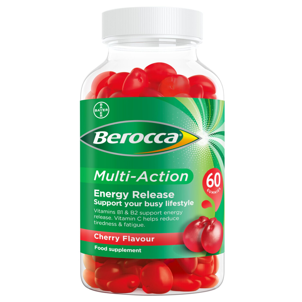 Berocca Multi-Action Multivitamin Gummies - Including Vitamin D, C, A, B-Complex (B1, B2, B3, B6, B7 & B12), E - Supplement For Wo