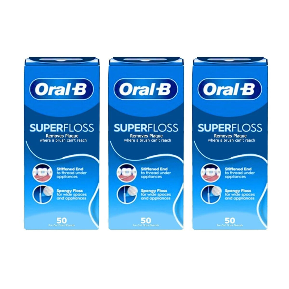 Oral-B Super Floss, 50 Pre-Cut Strands, Mint - Pack Of 3