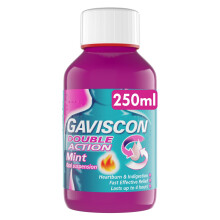 Gaviscon Double Action Mint Liquid 250ml - Fast Heartburn & Indigestion Relief, Convenient Sachets, Antacids for Effective Digestion, Acid Reflux Rel