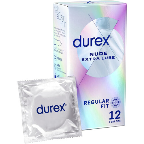 Durex Durex Nude Extra Lube Condoms, Regular Fit, 12 Pack, Ultra Thin,