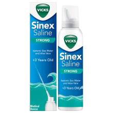 Vicks Sinex Strong Saline Nasal Spray – 3in-1 Action: Cleans, Removes Mucus & Helps to Improve Breathing, with Isotonic Sea Water and Aloe Vera –