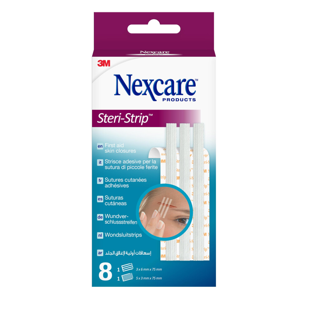 Nexcare Steri-Strip Skin Closures, Assorted Sizes, 8 Plasters Per Pack, Suitable For Securing And Closing Small Cuts And Wounds, F