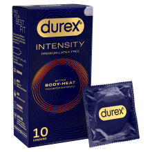 Durex Intensity Condoms, 10s, Regular Fit, Better Body Heat Transfer, Latex Free, Ultra Thin Plus, Our Thinnest Condom Yet, Transparent, Moulds to Yo