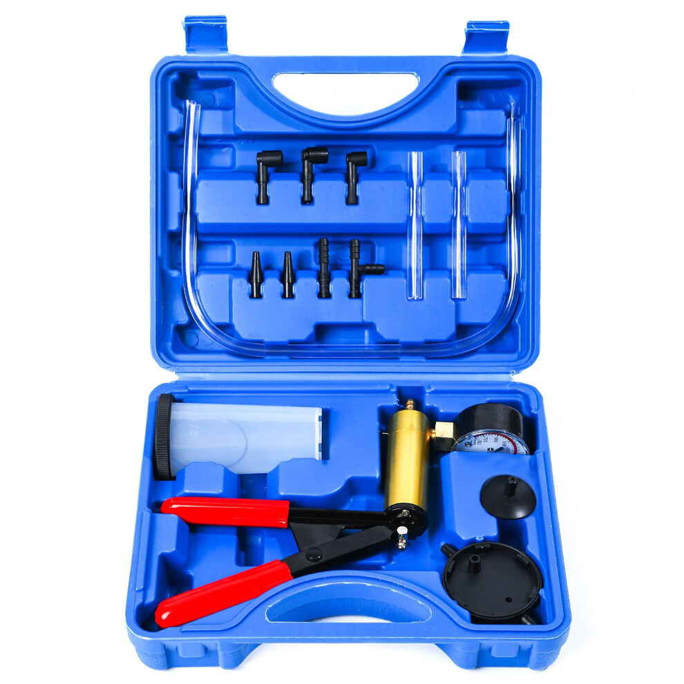 Brake Bleeder Kit With Gauge And Handheld Vacuum Pump For Singleperson Auto Brake Fluid Bleeding (Blue) Blue 9169991199535