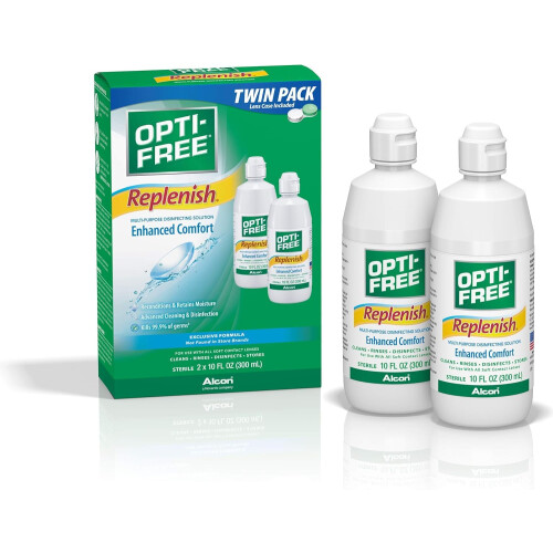 Opti-Free Replenish Multi-Purpose Disinfecting Solution with Lens Case, Twin Pack, 10-Ounces Each