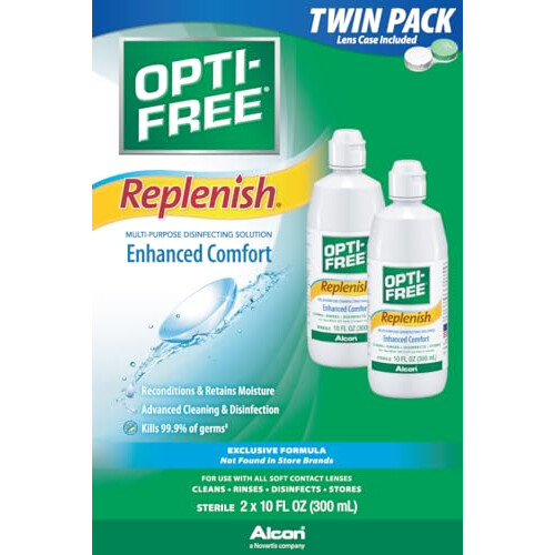 Opti-Free Replenish Multi-Purpose Disinfecting Solution with Lens Case, Twin Pack, 10-Ounces Each 1
