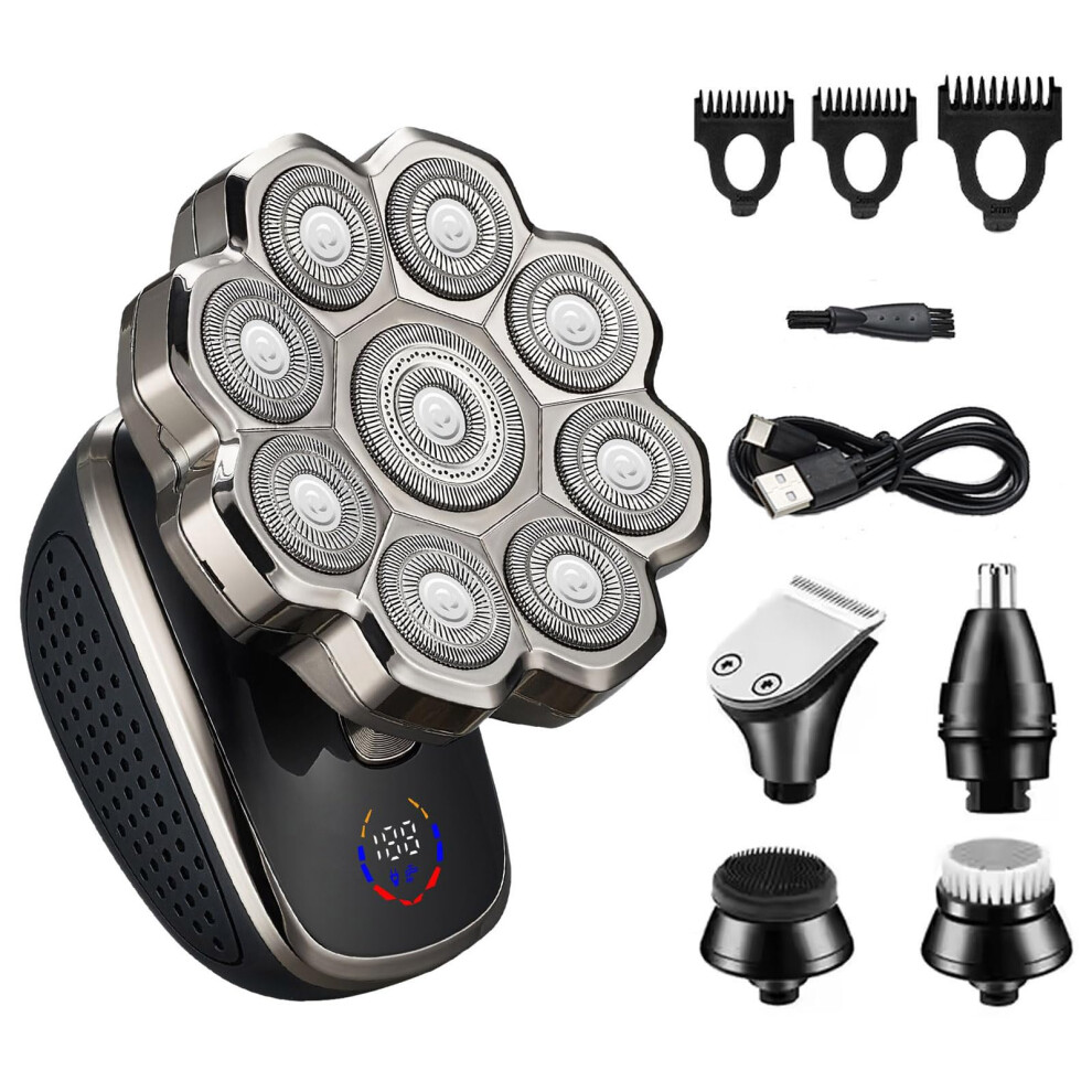 9.0 Bald Head Shaver, 6in1 Electric Head Shaver for Men, IPX7 Waterproof Wet Dry Razor with LED Display and 9D Magnetic Blades