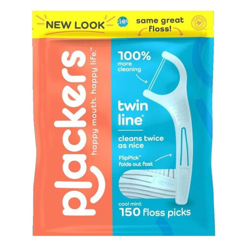 Plackers, Twin-Line, Dental Flossers, Value Size, Cool Mint, 1 x 150 Count