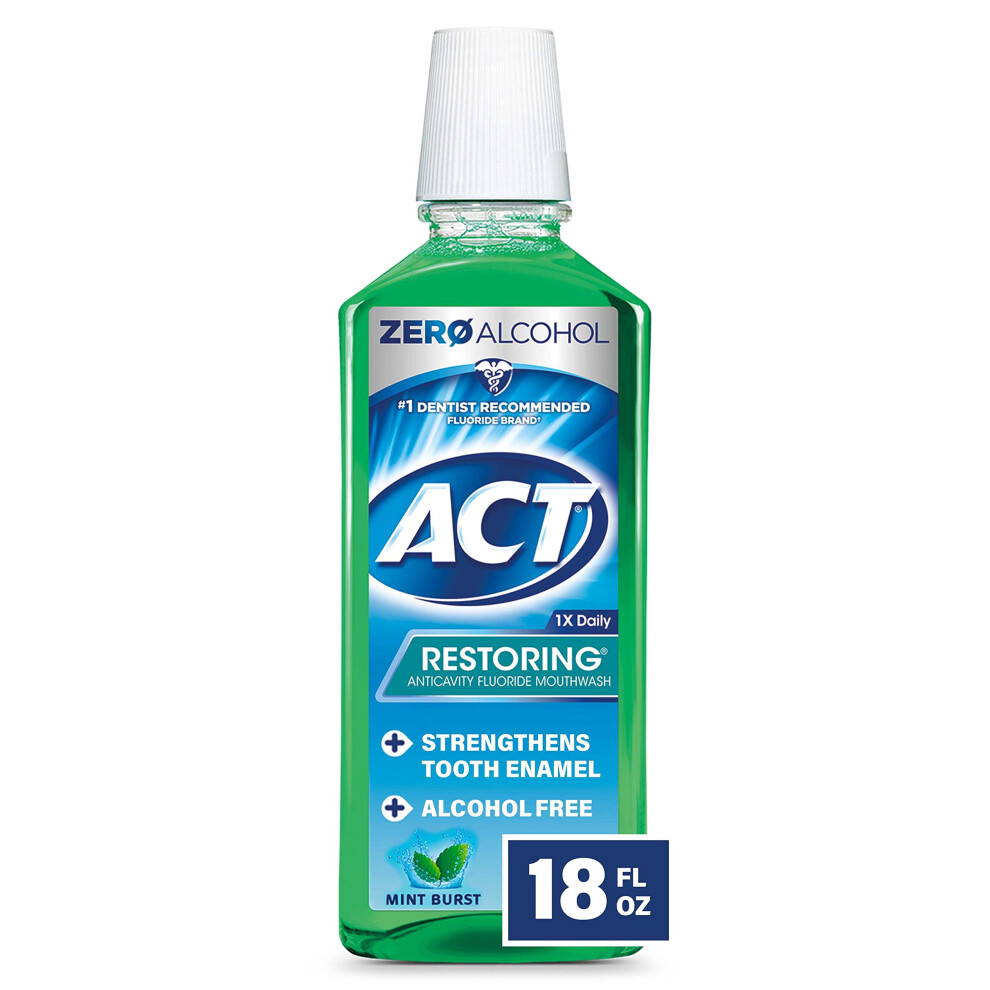 Act Restoring Anticavity Fluoride Mint Burst Mouthwash 18 Ounce Helps