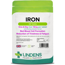 Lindens - Iron 14mg - 120 Vegan Tablets - UK Made - Reduce Tiredness, Increase Energy | Creates Healthy Red Blood Cells | Normal Oxygen Transportatio
