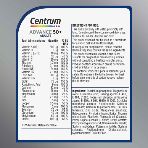 Centrum Centrum Advance 50+ Tablets Multivitamin & Mineral Supplements, with 1