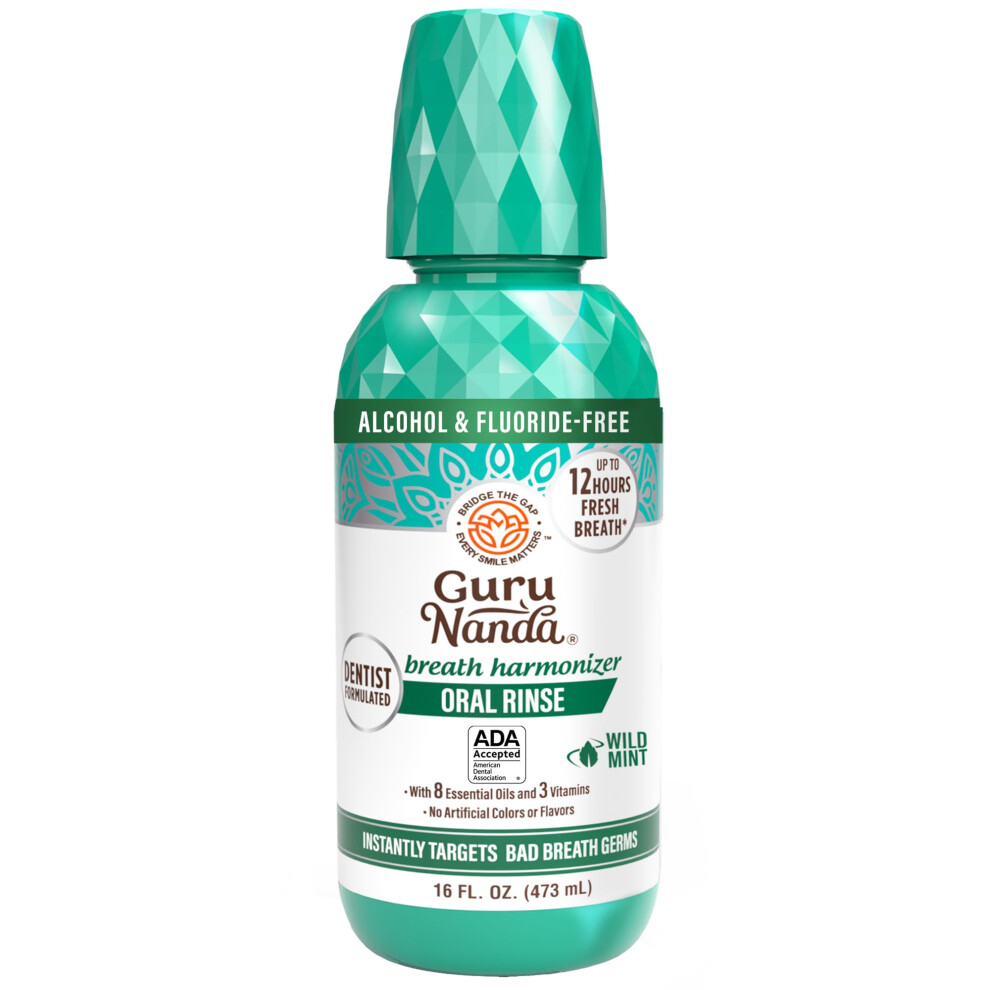 Gurunanda Oral Rinse Fresh Breath Mouthwash, Ada-Accepted Alcohol-Free Mouthwash, 7 Essential Oils & Vitamins, Sls & Flouride-Free