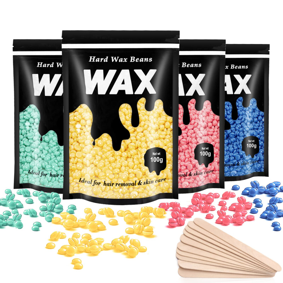 Photos - Hair Removal Cream / Wax Leaflai Hard Wax Beads, 4 X 100G Painless Wax Beans with 10 Applicators, Wax Beads Hair Removal for Stripless, Full Body, Fa