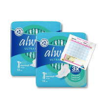 Ultra Day Sanitary Towels - 26 Pads, Size 1, Normal with Wings, 3X Protection, InstantDry, LeakGuard, OdourLock, Dermatologically Tested, Pack of 2X