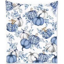 Thanksgiving Pumpkin Throw Blanket Blue White Chinoiserie