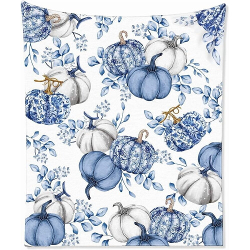 Thanksgiving pompoen plaid deken in Chinoiserie blauw-wit