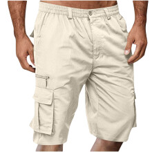 Cargo Shorts for Men Casual Solid Shorts with Multi-pocket Button Zipper Elastic Waist Shoort Pants M-3XL