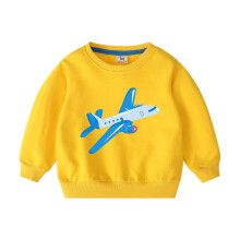 Sudadera de algodón con estampado de avión y cuello redondo para niños pequeños de 2 a 10 años, amarilla, top de manga larga para