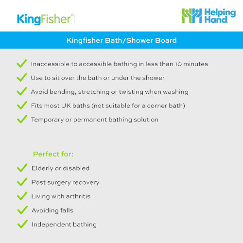 Helping Hand Kingfisher White Plastic Bath Board with Handle. Bath Board for Elderly and Disabled Users. Adjustable to Fit 16"-24" 1