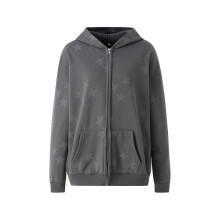 (M, Dark Gray) Dámská mikina s kapucí s dlouhým rukávem, nadměrná velikost, hvězdný vzor, vintage streetwear, zip dole