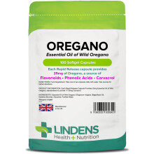Lindens Oregano Oil 25mg - 100 Capsules - UK Made - Natural Source of Phenolic Acids and Flavonoids - Origanum Vulgare - Easy Swal