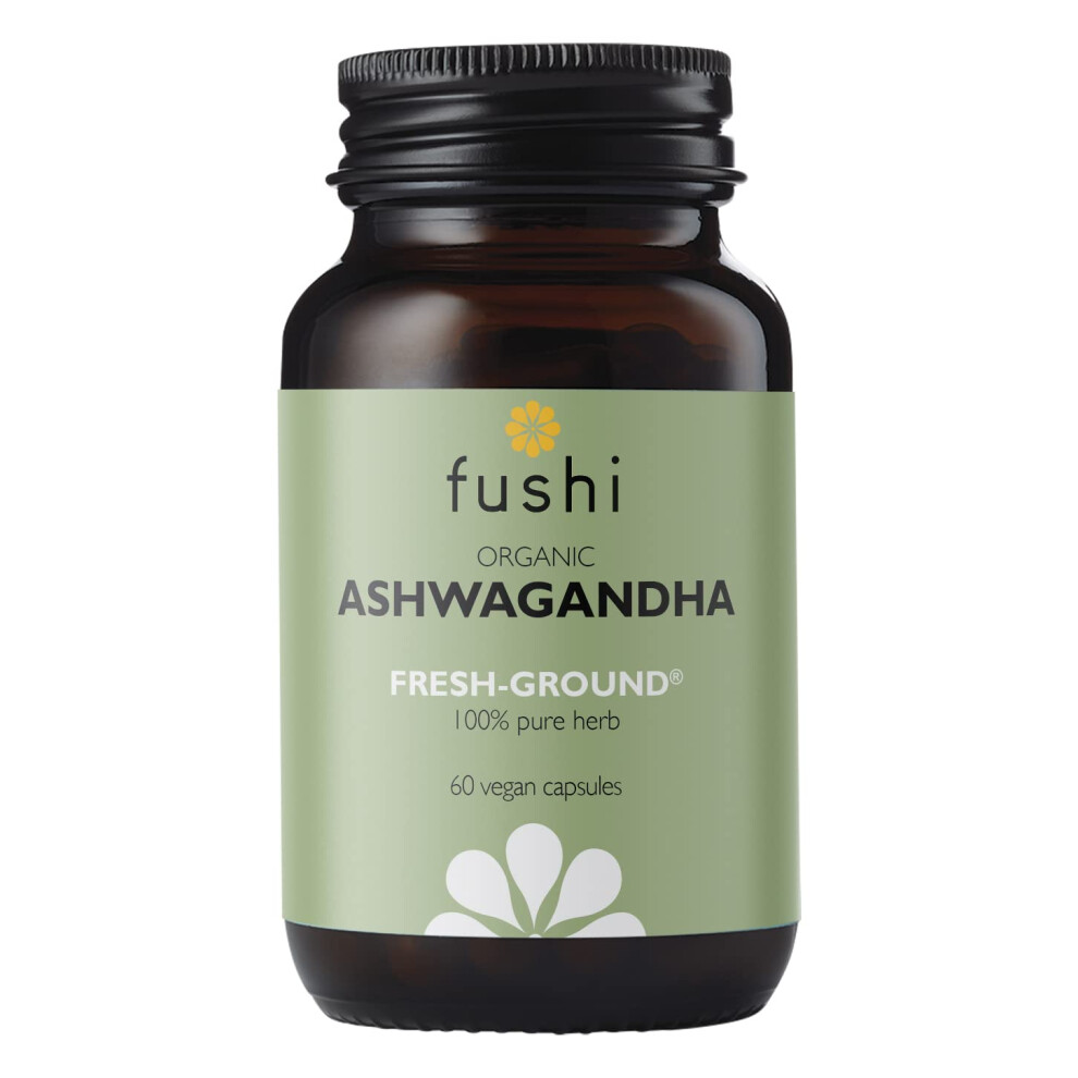 Fushi Ashwagandha Organic Herbal Supplement 340 Mg, 60 Caps | Fresh-Ground Wholefood | Adaptogen, Immune, And Energy | Ethical & V