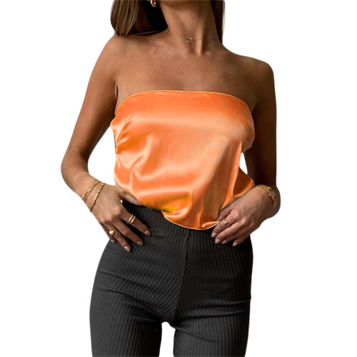 (S, Orange) Débardeur bustier sans E-girl Y2K