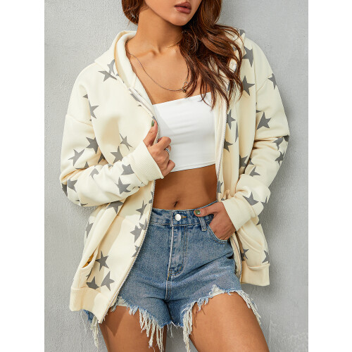 (L, White) Veste à capuche fermeture éclair. 1