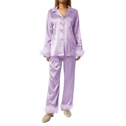 (L, Purple) Conjunto de pijama e calça. 2