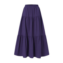 (M, Purple) Womens Casual Long Skirts, Solid Color Pleated Big Hem Elastic Waist Loose Fit Skirts, Simple Style Bottoms